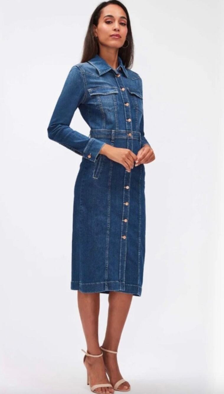 7 For All Mankind Denim Dress Luxe Blue Long Sleeve Button Front size Small